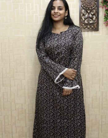 Delta Printed Full Sleeve Aline Kurti (Coffee Brown)