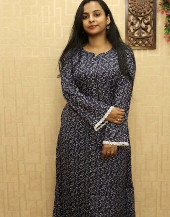 Delta Printed Full Sleeve Aline Kurti (Navy Blue)