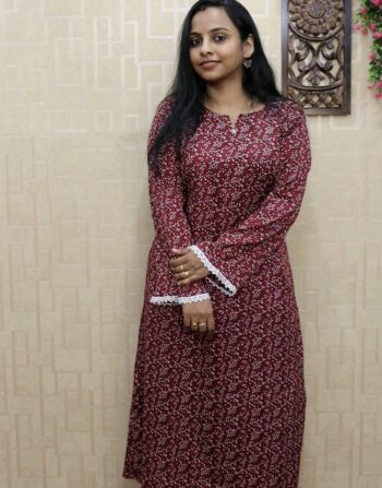 Delta Printed Full Sleeve Aline Kurti (Meroon)