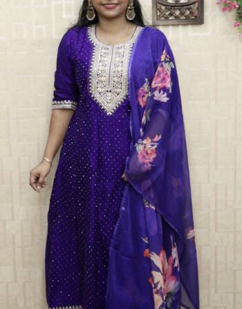 Vichitra Silk Panel Cut Anarkali With Duppatta (Violet )