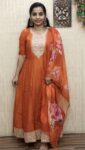 Vichitra Silk Panel Cut Anarkali With Duppatta (Orange)