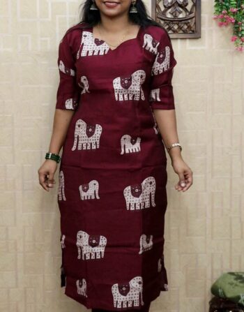 Vetican Silk Elephant Print Cordset (Dark Meroon)