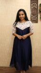 Vichitra Silk Aline Kurti With cotton patch (Navy Blue)