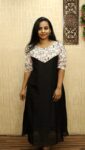 Vichitra Silk Aline Kurti With cotton patch (Black)
