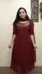 Georgette Handworked Aline Kurti With Duppatta (Dark Meroon)