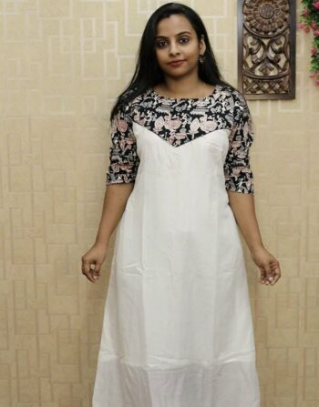 Vichitra Silk Aline Kurti (Milky White)