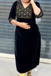 Velvet Designer Slit Kurti (Black)