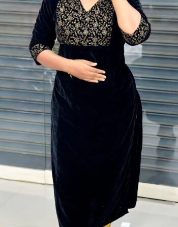 Velvet Designer Slit Kurti (Black)