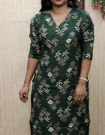 Vetican Silk Printed Slit Kurti (Dark Green)