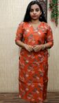 Vetican Silk Printed Slit Kurti (Rusty Orange)