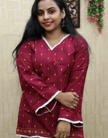 Cotton Short Kurti (Meroon)