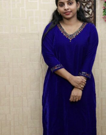 Velvet Handworked Slit Kurti (Royal Blue)