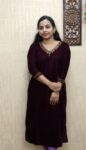 Velvet Handworked Slit Kurti (Wine)