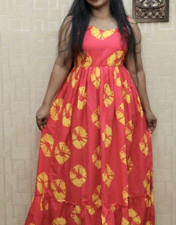 Peach And Yellow Sleeveless Frock