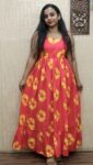 Peach And Yellow Sleeveless Frock