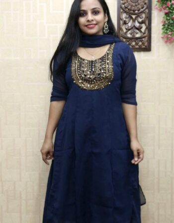 Georgette 12 panel Cut Partywear Anarkali plus Duppatta (Peacock Blue)