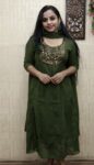 Georgette 12 panel Cut Partywear Anarkali plus Duppatta (Olive Green)