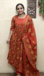 Cotton Designer Aline Kurti With Duppatta and Bottom (Brick Red)