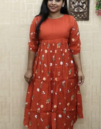 Mul Chanderi Designer Frock Kurti (Rusty Orange)