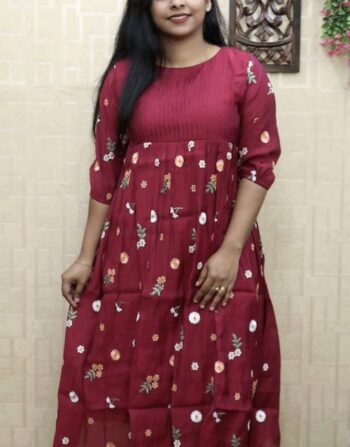 Mul Chanderi Designer Frock Kurti (Purple)