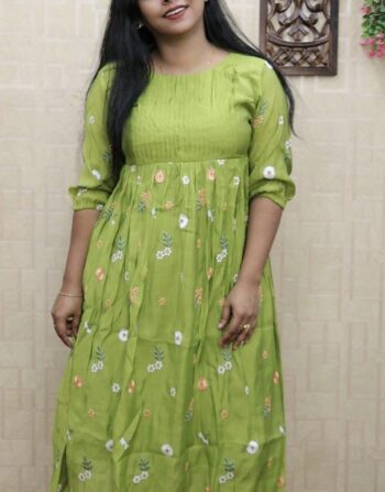 Mul Chanderi Designer Frock Kurti (Light Green)