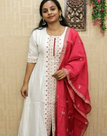 12 Panel Cut Anarkali With Duppatta (Rani Pink)
