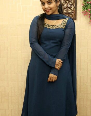Georgette Handworked Full Sleeve Aline Kurti With Duppatta (Teal Blue)