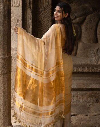 Onam Special Soft Linen Tissue Saree (Mulla)