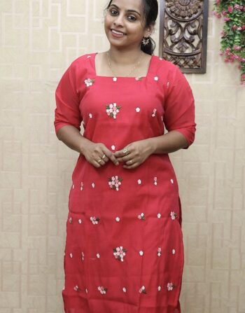 Mul Chanderi Side Slit Kurti (Dark Peach)