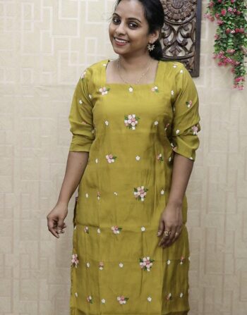 Mul Chanderi Side Slit Kurti (Mustard Yellow)
