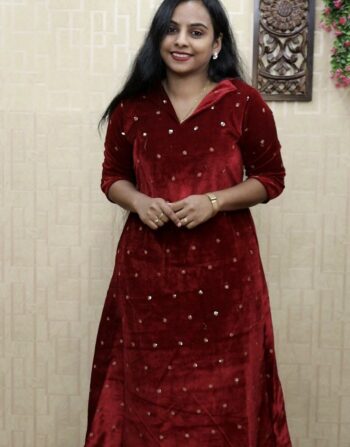 Velvet Sequence Butta Aline Kurti (Reddish Meroon)