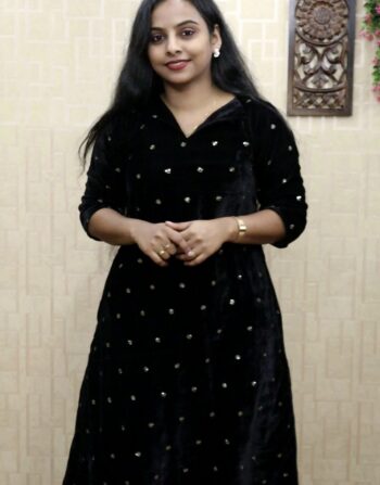 Velvet Sequence Butta Aline Kurti (Black)
