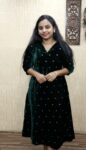 Velvet Sequence Butta Aline Kurti (Dark Green)