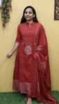 Premium Cotton Panel Cut Anarkali Top 3 Piece Set (Reddish Meroon)