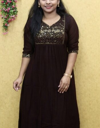 Georgette Heavy Handworked Partywear Kurti (Coffee Brown)