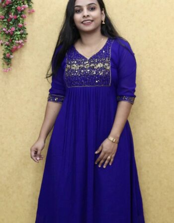 Georgette Heavy Handworked Partywear Kurti (Royal Blue)