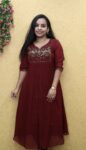 Georgette Heavy Handworked Partywear Kurti (Dark Meroon)