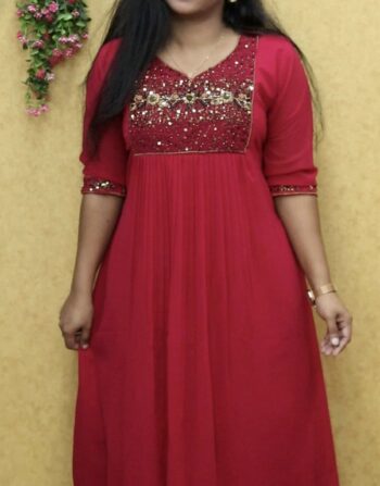 Georgette Heavy Handworked Partywear Kurti (Pink)
