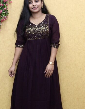 Georgette Heavy Handworked Partywear Kurti (Deep Wine)