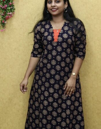 Ajrak Cotton Aline Kurti (Navy Blue)