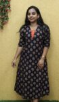 Ajrak Cotton Aline Kurti (Navy Blue)
