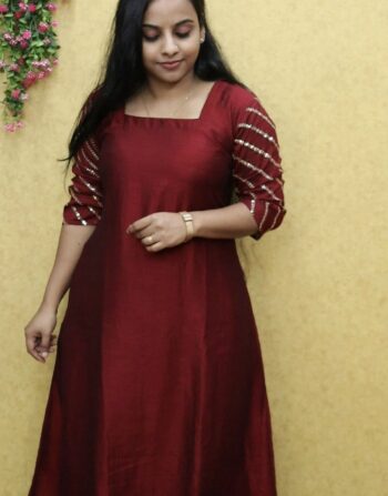 Vichitra Silk Aline Kurti (Meroon)