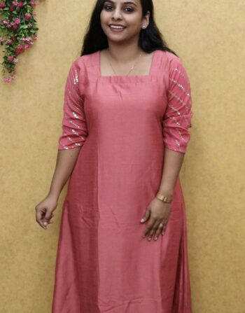Vichitra Silk Aline Kurti (Pinkish Peach)