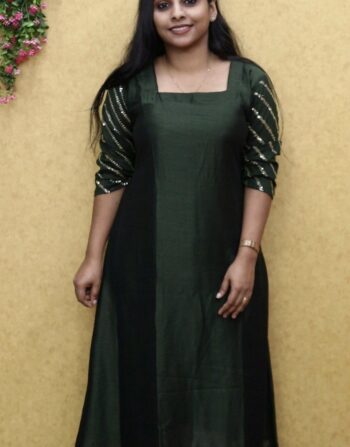 Vichitra Silk Aline Kurti (Dark Mehandi Green)