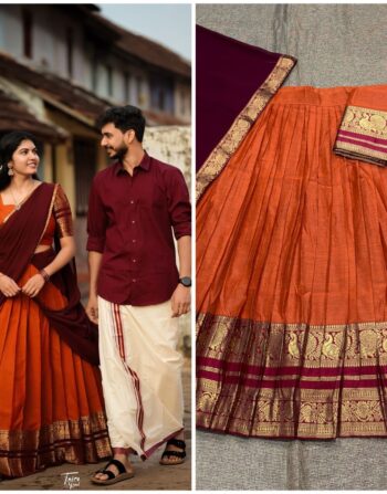 Kanchi Cotton Dhavani Prebooking (Orange Meroon)