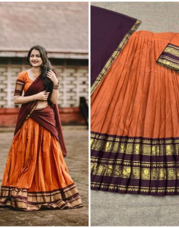 Kanchi Cotton Dhavani Prebooking (Orange Coffee Brown)