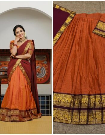 Kanchi Cotton Dhavani Prebooking(Orange Meroon)