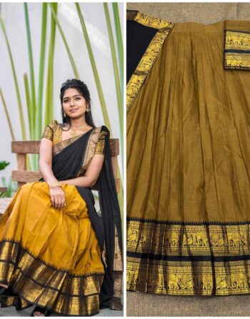 Kanchi Cotton Dhavani (Mustard Yellow And Black )