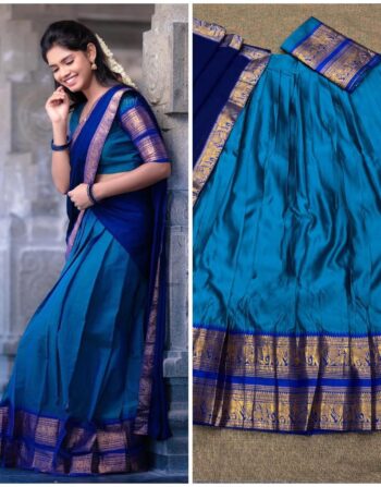 Kanchi Cotton Dhavani Prebooking (Light Blue Dark Blue)