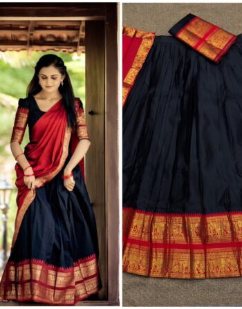 Kanchi Cotton Dhavani Prebooking (Black Red)